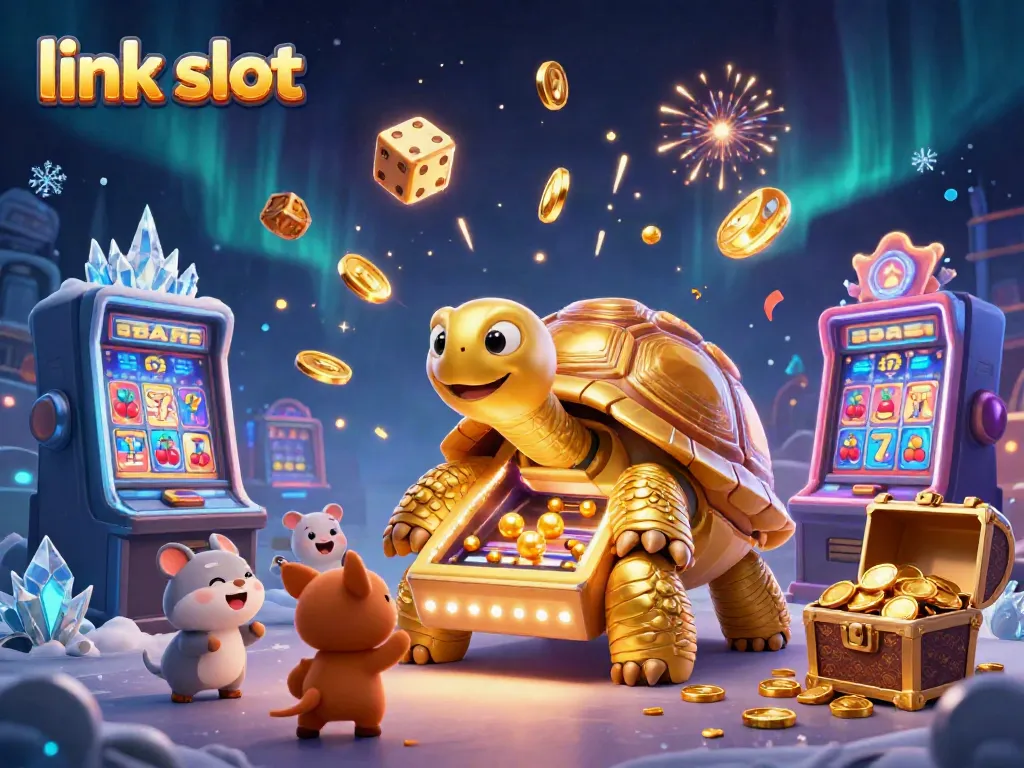 Experience thrilling fun with link slot at an exciting casino illustrated scene.