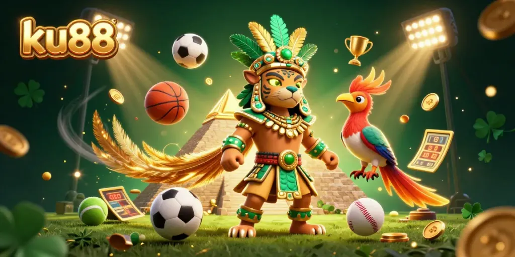 Experience thrilling bets with ku88 in a dynamic 3D casino scene featuring vibrant sports action.