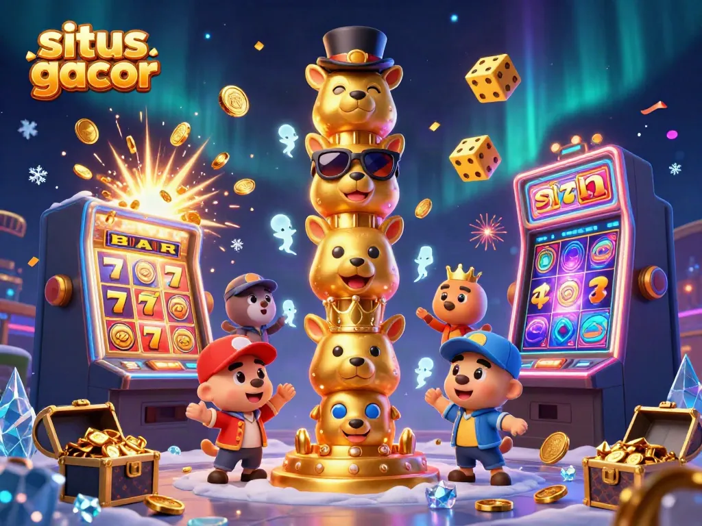 Win big with situs gacor, featuring a vibrant scene of a 3D colorful casino explosion.