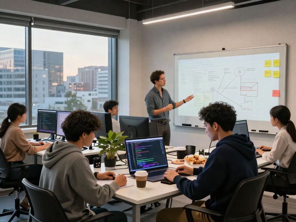 Collaboration among diverse software engineers showcasing crushonai in a vibrant office.
